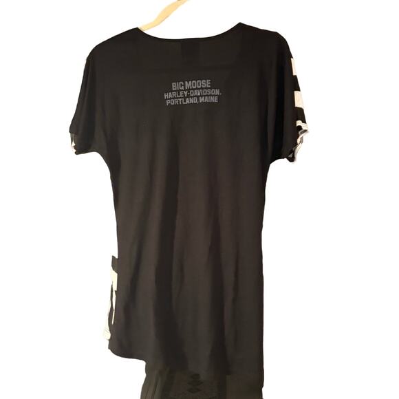 Harley Davidson Striped T-shirt Womans Large Biker Motorcycle Black White - Picture 4 of 11